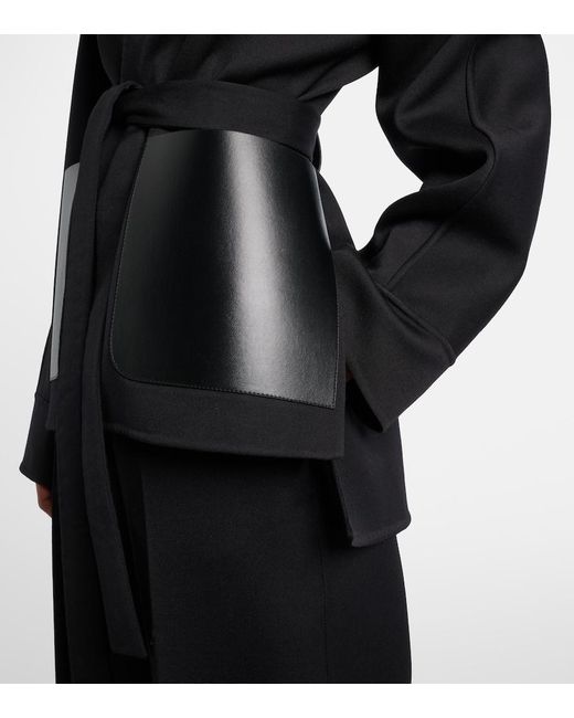 Alaïa Black Leather-Trimmed Virgin Wool Wrap Jacket