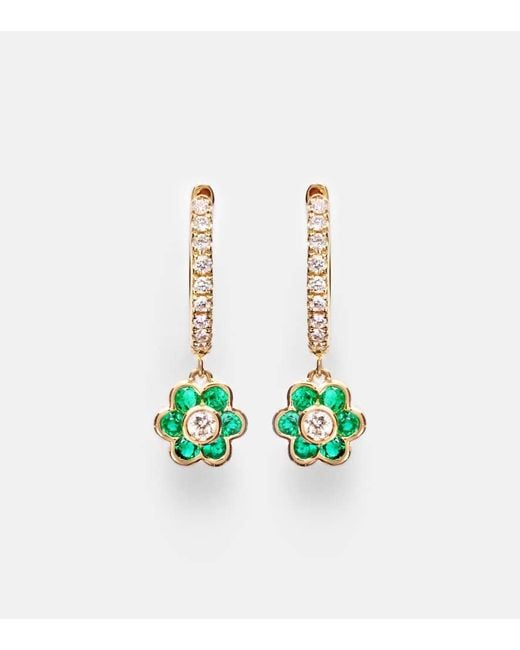 Pendientes Flora De Oro De 18 Ct Con Diamantes Y Esmeraldas Anita Ko de color White
