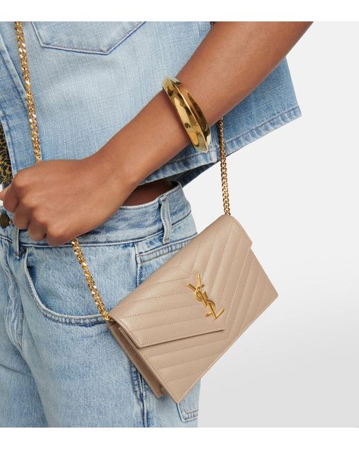 Saint Laurent Natural Cassandre Matelasse Envelope Leather Wallet On Chain