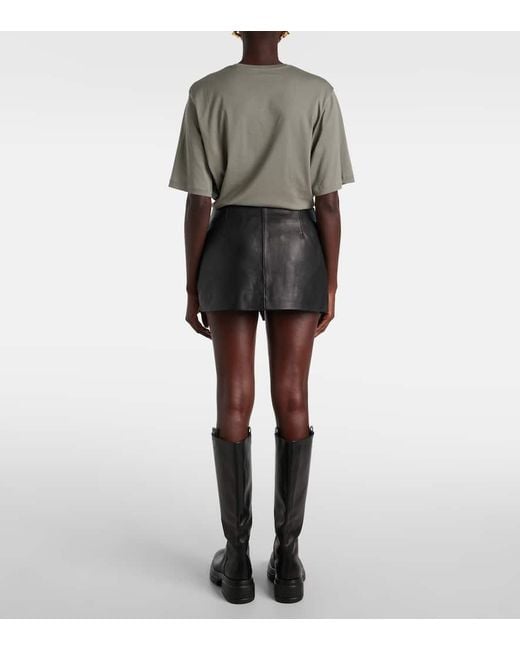 Frankie Shop Gray Cleo Wrap-Around Leather Mini Skirt