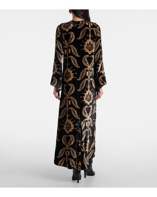 Johanna Ortiz Black Embroidered Velvet Maxi Dress