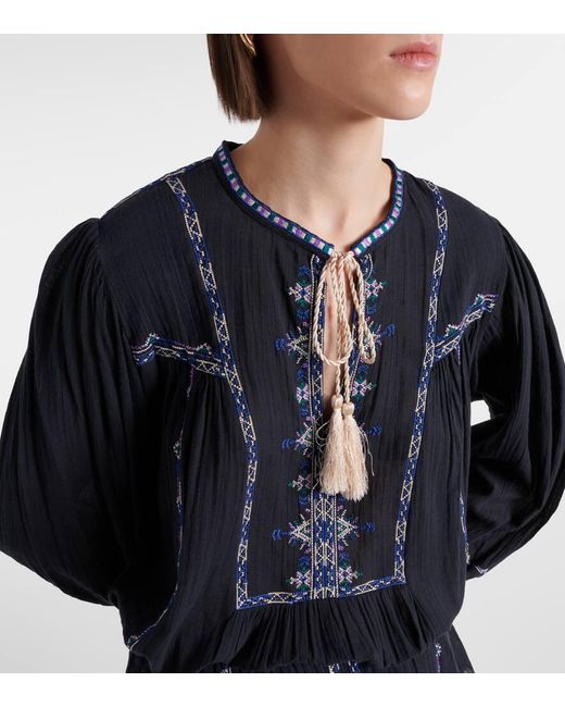 Isabel Marant Blue Silekia Embroidered Cotton Blouse