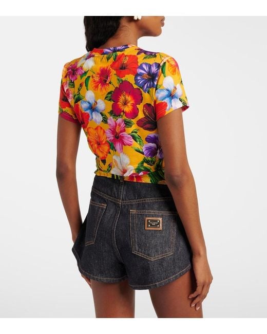 Dolce & Gabbana Orange Floral Cotton Crop Top
