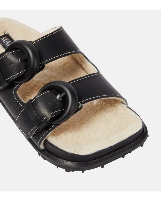 MARINE SERRE Black Leather Slides