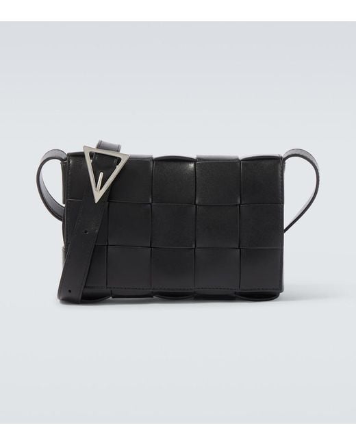 Bottega Veneta Black Cassette Intreccio Leather Crossbody Bag for men