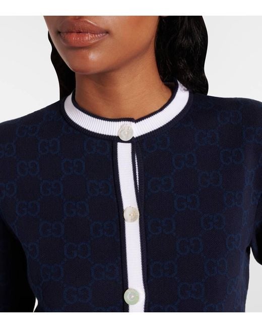 Gucci Blue Cardigan Aus Feinem Gg Baumwolljacquard, Größe