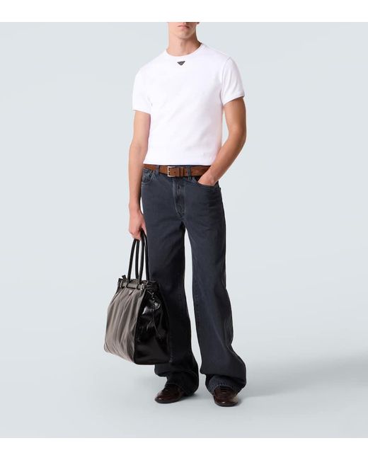 Prada White Triangle Cotton Jersey T-Shirt for men