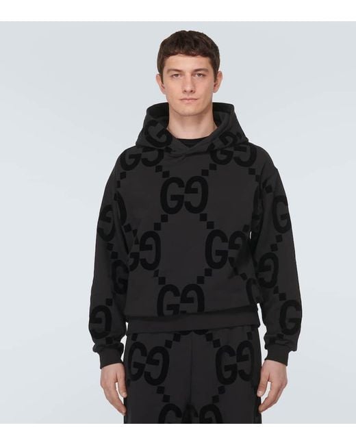 Gucci Pullover Aus Baumwollfleece Mit Geflocktem GG Print in Black für Herren