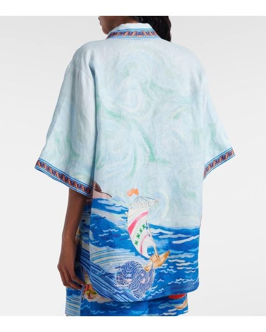 ALÉMAIS Blue Printed Linen Shirt