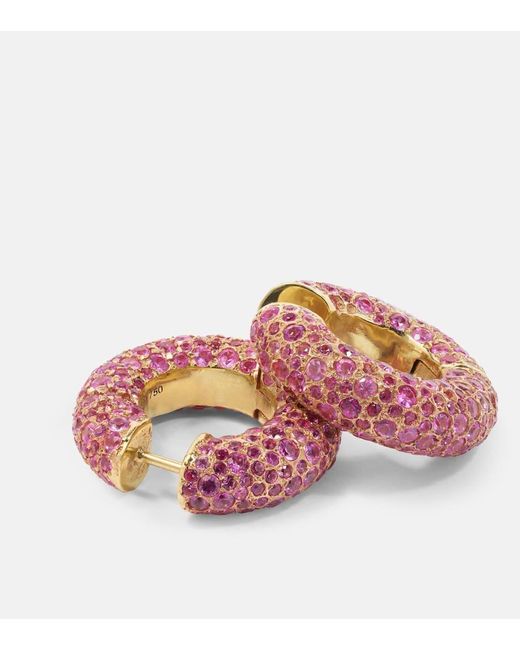 Octavia Elizabeth Pink Blossom Bubble 18kt Gold Hoop Earrings With Sapphires