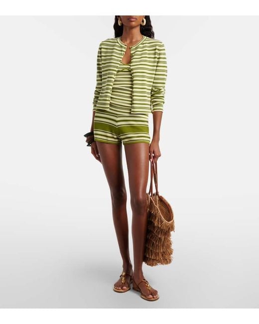 Faithfull The Brand Green Citara Striped Halterneck Cotton-Blend Top