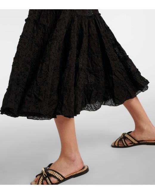 Poupette Black Soledad Smocked Cotton Midi Dress