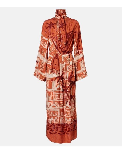 Johanna Ortiz Red Jacquard Midi Dress