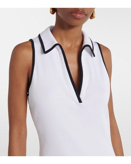 Veronica Beard White Darien Ribbed-Knit Cotton-Blend Polo Dress