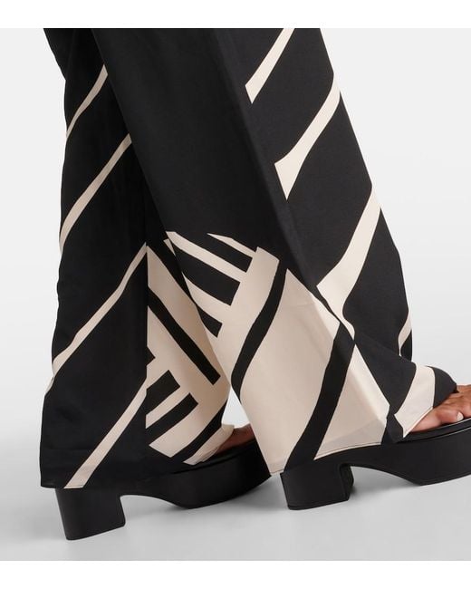 Sir Black Printed Mid-Rise Silk Wide-Leg Pants