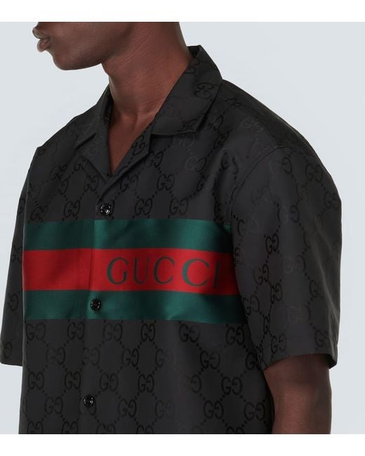 Camicia bowling in jacquard GG di Gucci in Black da Uomo