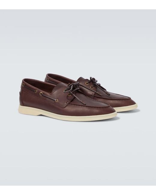 Loro Piana Brown Sea-Sail Walk Leather Boat Shoes for men