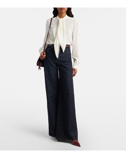 Tory Burch White Tie-Neck Georgette Blouse