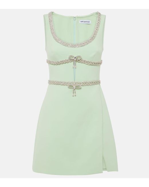 Self-Portrait Green Embellished Bow-Detail Minidress