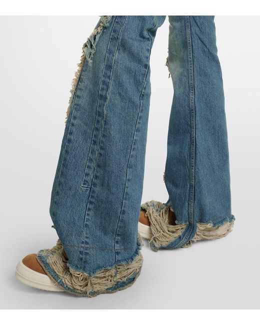 Rick Owens Blue Silvered Distressed Flared Jeans