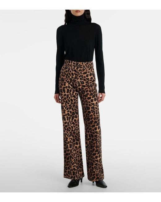 Veronica Beard Brown Leopard-Print High-Rise Wide-Leg Pants