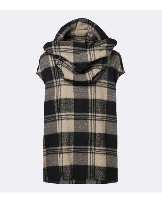 Rick Owens Black Floating Checked Cotton And Wool Top