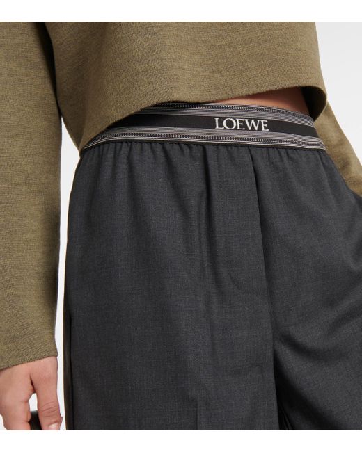 Pantalon ample raccourci en laine Loewe en coloris Black