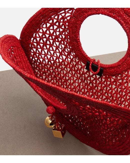 Jacquemus Red Spiaggia Small Raffia Top-Handle Bag