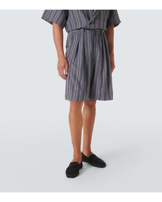King & Tuckfield Blue Striped Wool Bermuda Shorts for men