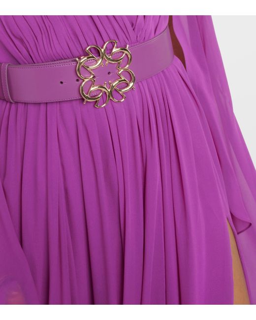 Elie Saab Purple Pleated Silk Chiffon Gown
