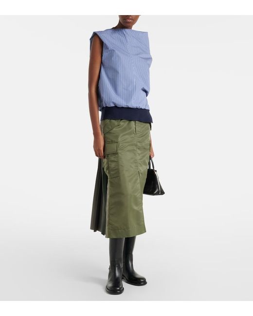 Sacai Blue Striped Cotton-Blend Top