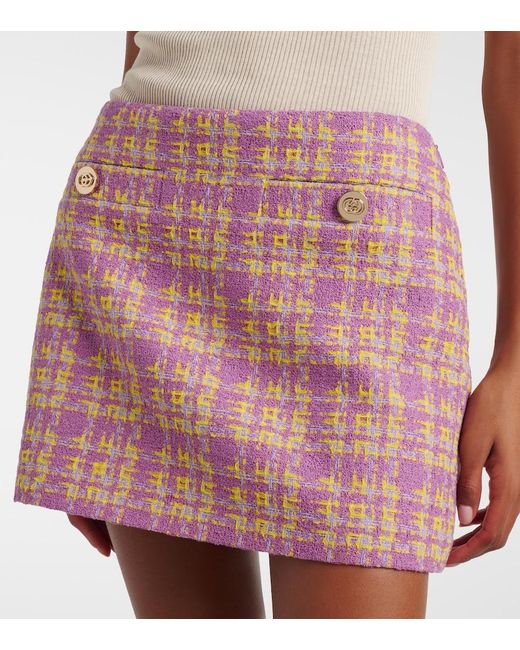 Gucci Pink Checked Cotton-Blend Tweed Miniskirt