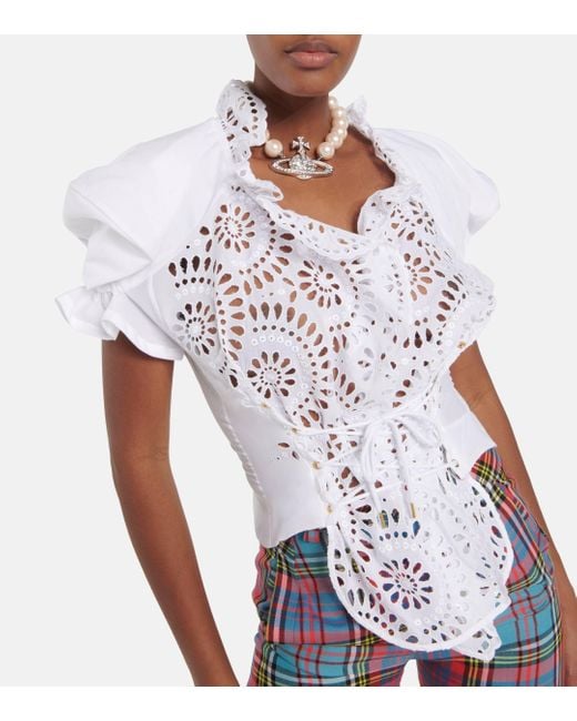 Vivienne Westwood White Kate Puff-sleeve Broderie Anglaise Top