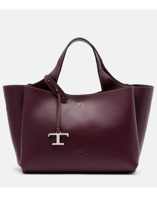 Tod's Purple T Timeless Mini Leather Tote Bag