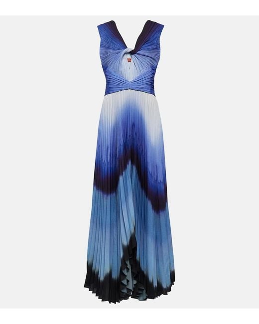 Altuzarra Blue Printed Pleated Maxi Dress