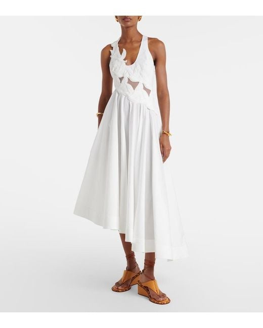 Zimmermann White Luna Patch-Applique Cotton Midi Dress