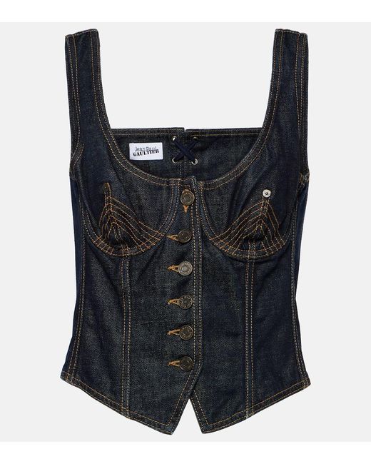 Jean Paul Gaultier Black Bustier-Top Aus Denim