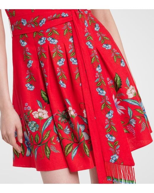 Vestido Corto Sweet Bloom Bouquet En Mezcla De Lino Farm Rio de color Red