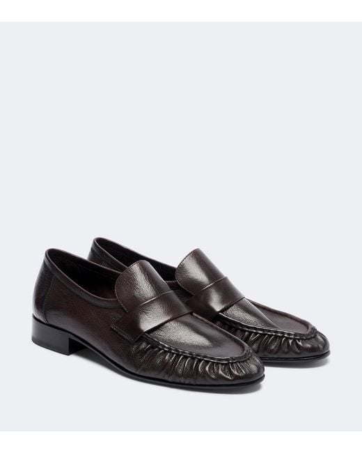 The Row Black Soft Ruched Leather Loafers