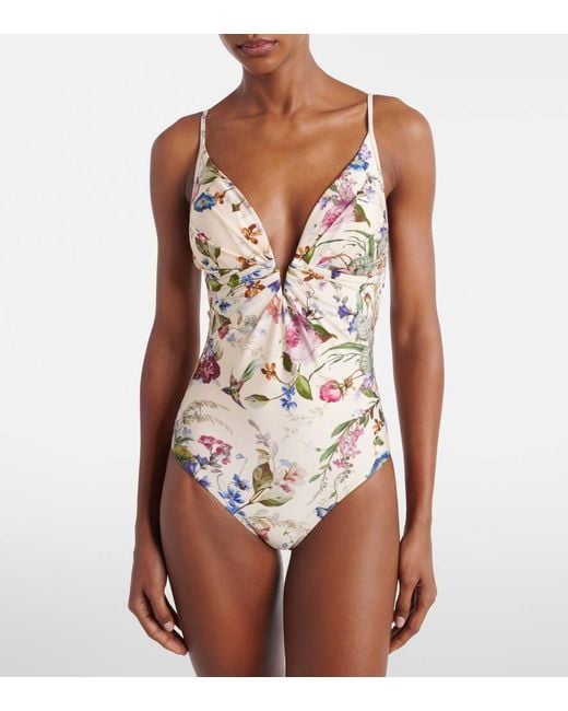 Zimmermann White Patience Floral Gathered Swimsuit