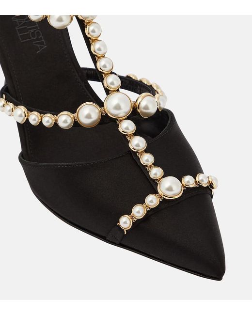 Giambattista Valli Black Faux-pearl Embellished Satin Pumps