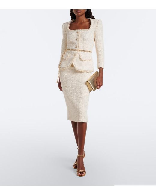 Self-Portrait Natural Boucle Tweed Midi Dress