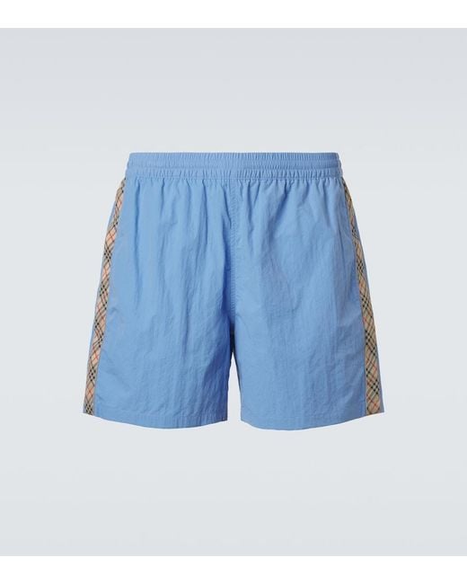 Burberry Blue Check Swim Trunks for men