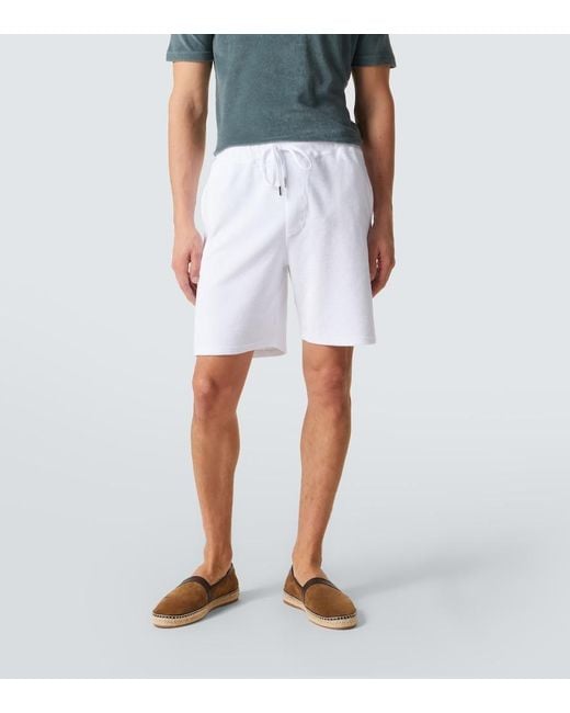 Fedeli White Cotton Terry Shorts for men