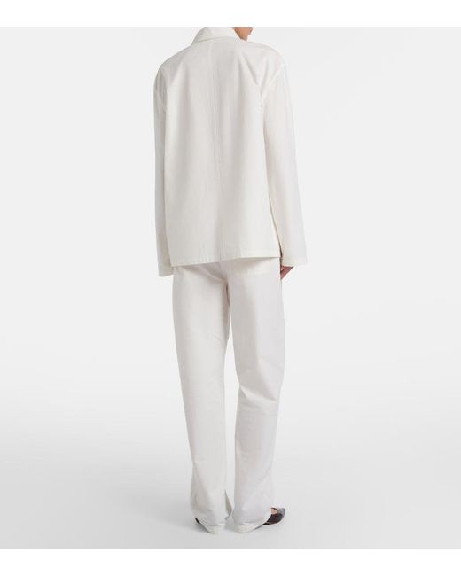 The Row White Fael Cotton Poplin Straight Pants