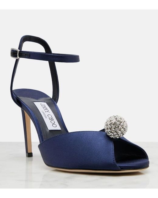 Jimmy Choo Blue Sacora Embellished Satin Sandals