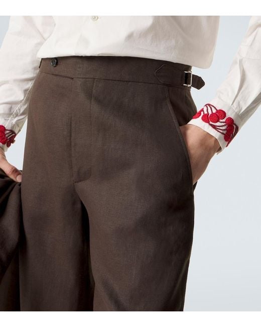 Bode Brown Linen Straight Pants for men