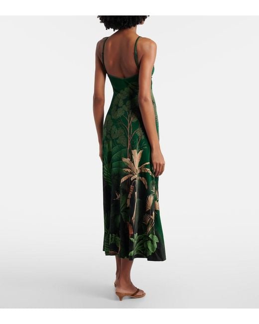 Johanna Ortiz Green Printed Jersey Midi Dress
