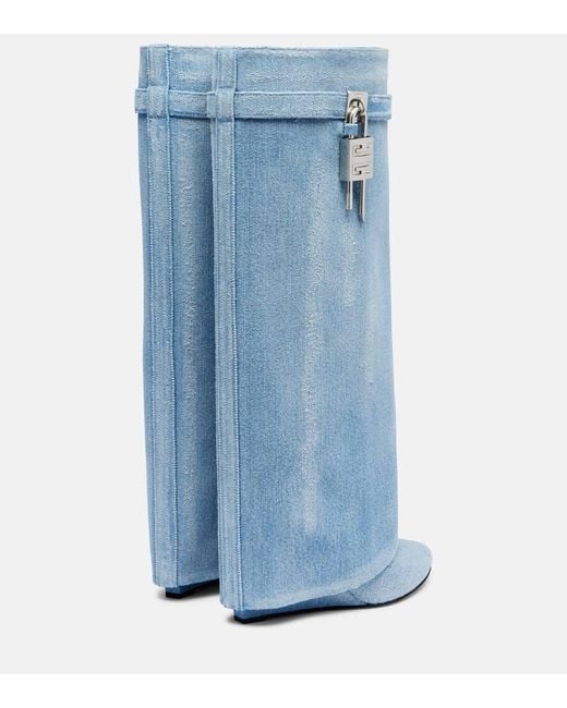 Givenchy Blue Shark Lock Washed Denim Boots