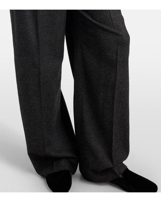 Totême  Black High-Rise Flannel Wide-Leg Pants